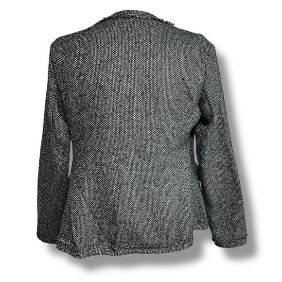 Depri Womens Tweed Blazer Jacket Open Front Long Sleeve Tailored Gray Black Larg - Picture 6 of 9